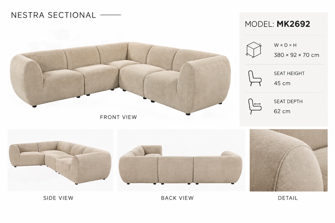 Nestra Sectional MK2692 380 × 92 × 70 cm — Sectional Sofa