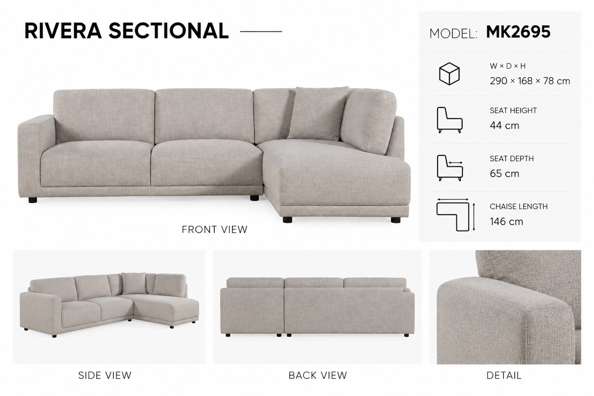 Rivera Sectional MK2695 290 × 168 × 78 cm — Sectional Sofa