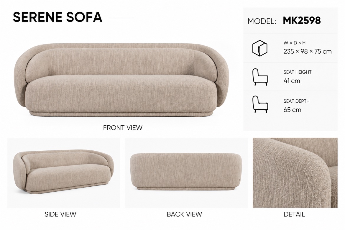 Serene Sofa MK2598 235 × 98 × 75 cm — Sofa