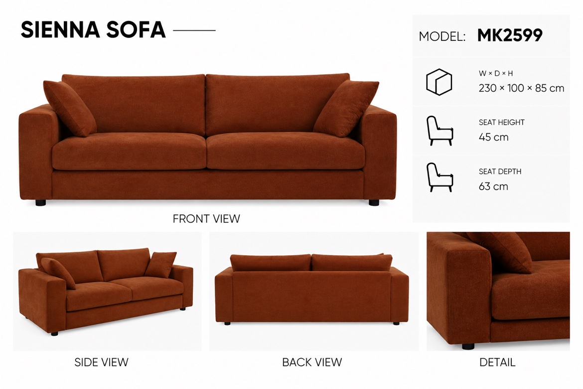 Sienna Sofa MK2599 230 × 100 × 85 cm — Sofa